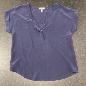 Joie XS NAVY silk short sleeve popover blouse